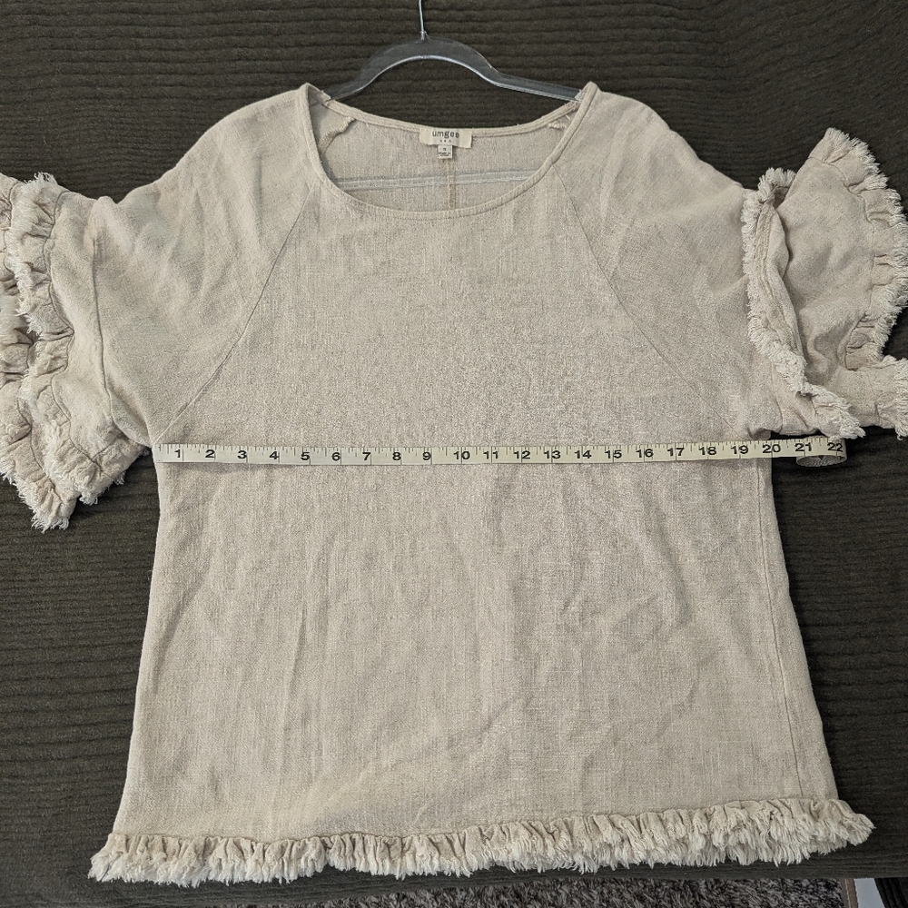 Umgee Double Ruffle Sleeve Linen Tunic Top - Picture 8 of 8